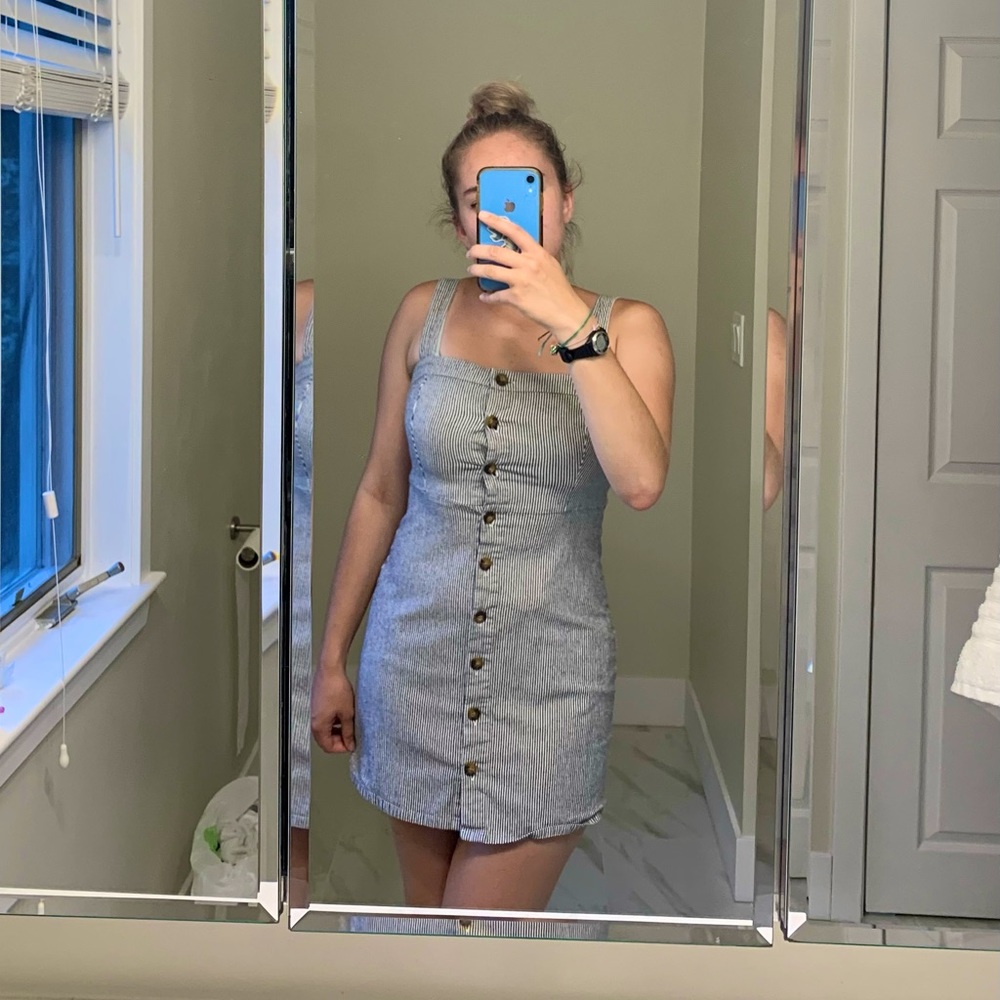 Hollister Black and White Pinstripe Button-Up Dress, size medium